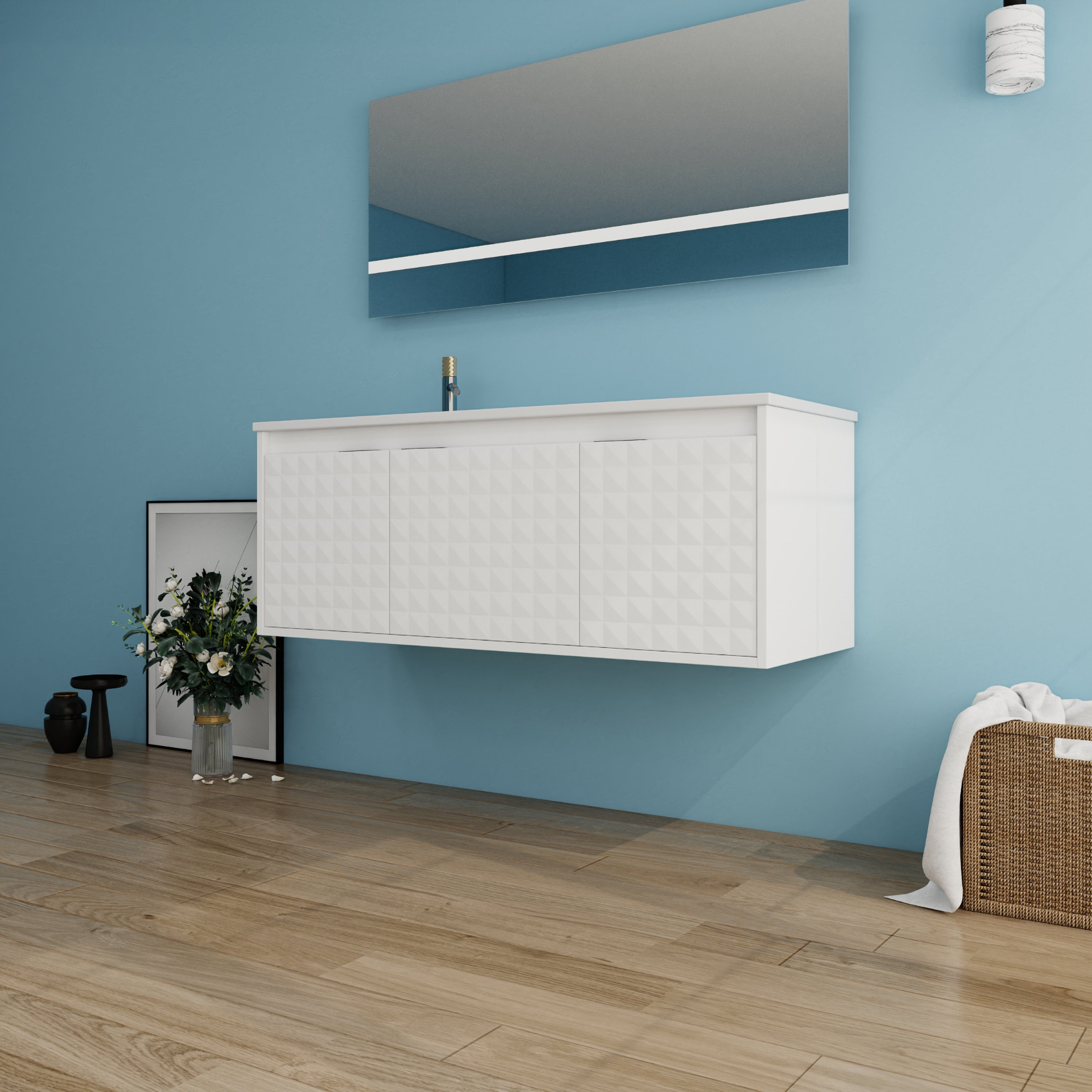 Ebern Designs Meuble lavabo simple 47 6 po avec plateau en résine